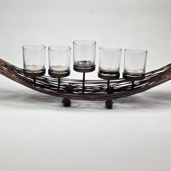 Rustic Metal 5 Candle Centerpiece Holder Brown Intertwined Table Decor 24” Long - Picture 2 of 14